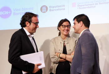 Josep Rull, Mercè Conesa i Marc Castells, a la presentació aquest dilluns.