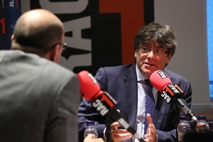 El president Puigdemont, en un moment de l'entrevista amb Jordi Basté. Autor: Rubén Moreno