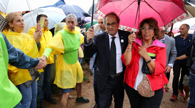 El president Torra acompanyat de Laura Masvidal a l'acte d'homenatge a Quim Torra i els cossos de seguretat a Lledoners (Fotografia: Ruben Moreno)