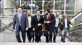 D'esquerra a dreta, Isidre Gavín, Juli Fernández, Pere Aragonès, Ricard Font, Maties Serracant i Xavier Flores.