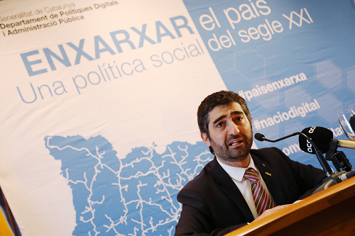El conseller Puigneró a la presentació de l'ampliació del desplegament de la xarxa de fibra òptica pública a la comarca del Segrià 