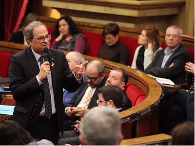 President Quim Torra speaking at a parliamentary control session.