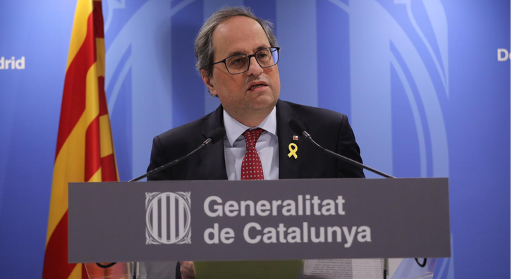 President Quim Torra gives a press conference at the Blanquerna Cultural Centre in Madrid