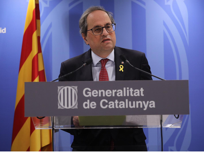 Preside Quim Torra gives a press conference at the Blanquerna Cultural Centre in Madrid