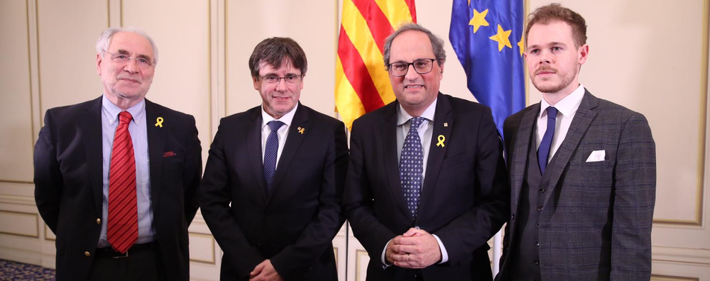 Catalan president Quim Torra and former president Carles Puigdemont speak in Brussels on the topic 
