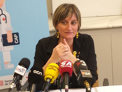 La consellera Alba Vergés durant la presentació de la campanya informativa 