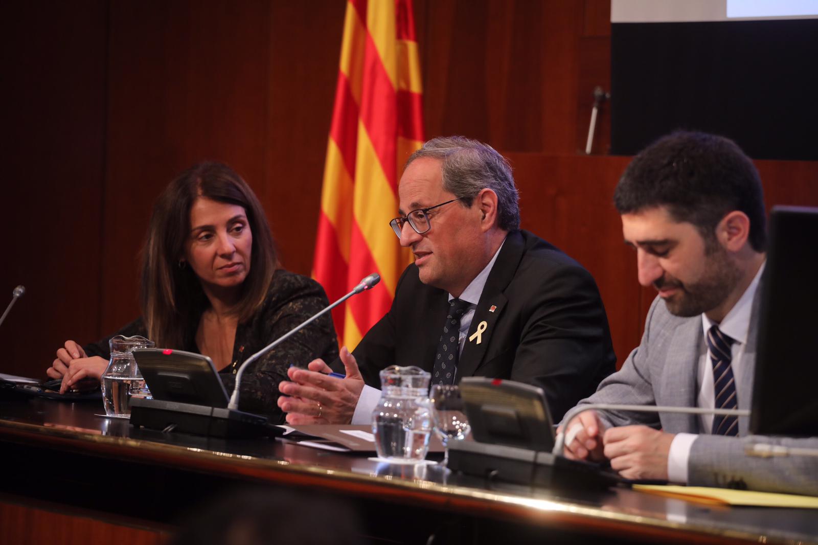 El president Torra amb els consellers Budó i Puigneró (Autor: Rubén Moreno)