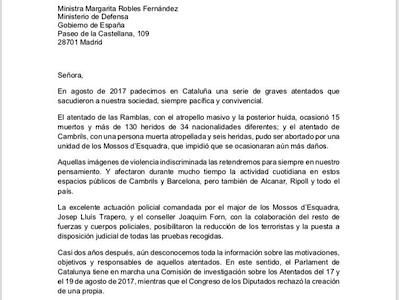 Catalan government calls for transparency and cooperation
Letter follows reports that raise questions about 2017 terrorist attacks

