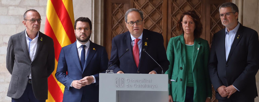 Appearance of the president of the Government of Catalonia, the vice-president, and the mayors of Girona, Tarragona and Lleida