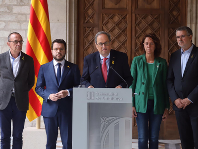 Appearance of the president of the Government of Catalonia, the vice-president, and the mayors of Girona, Tarragona and Lleida