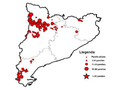 Mapa de distribució del voltor comú a Catalunya Mapa de distribució del voltor comú a Catalunya