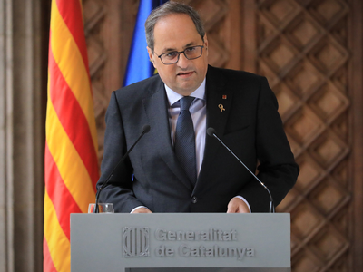 El president Torra ha fet una declaració institucional aquest migdia al Palau de la Generalitat (Autor: Jordi Bedmar)