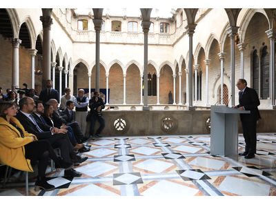 The president of the Government of Catalonia, Quim Torra, giving an institutional statement today at the Palau de la Generalitat after  notified by the High Court of Justice of Catalonia that he has been convicted of disobedience.