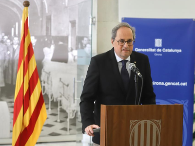 El president Torra ha comparegut aquest migdia a la Delegació del Govern de la Generalitat a Girona (foto: Rubén Moreno)