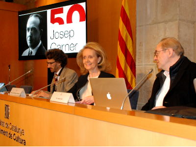 La consellera de Cultura, Mariàngela Vilallonga, durant la roda de premsa de presentació dels actes de l'Any Josep Carner.