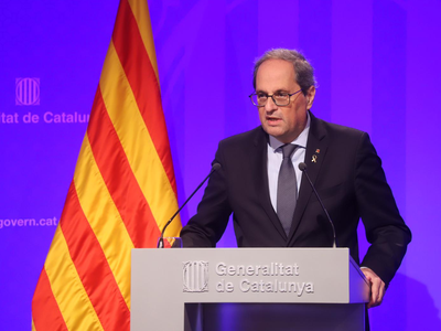 El president Torra durant la seva compareixença al Palau de la Generalitat
