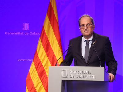 El president Torra durant la seva compareixença al Palau de la Generalitat