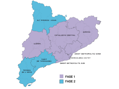 Salut proposa que Barcelona i les regions metropolitanes nord i sud passin a la fase 1, i que Camp de Tarragona, Terres de l'Ebre i Alt-Pirineu avancin a la 2