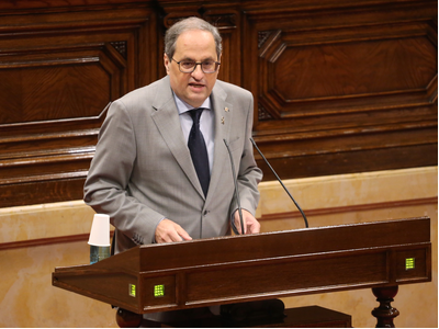 President Torra speaking during the plenary session of Parliament