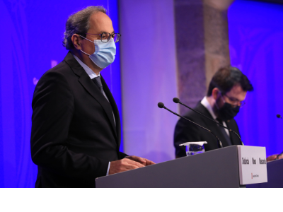 El president Torra i el vicepresident Aragonès en roda de premsa (foto: Jordi Bedmar)