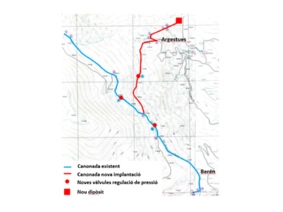 Imatge del traçat de la nova canonada. Imatge del traçat de la nova canonada.