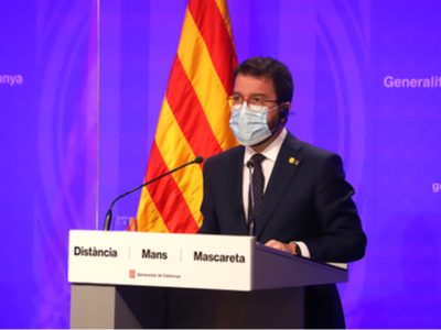 El vicepresident Aragonès, durant la roda de premsa del Consell Executiu Extraordinari El vicepresident Aragonès, durant la roda de premsa del Consell Executiu Extraordinari