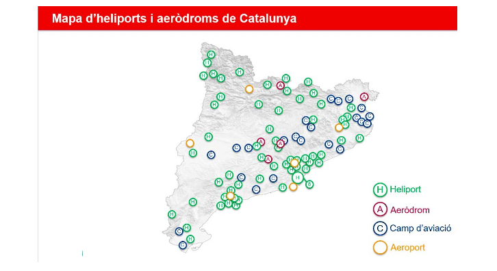 Mapa dels heliports i aeròdroms de Catalunya