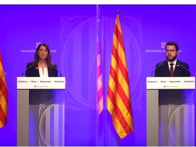 El vicepresident Aragonès i la consellera Budó durant la roda de premsa El vicepresident Aragonès i la consellera Budó durant la roda de premsa