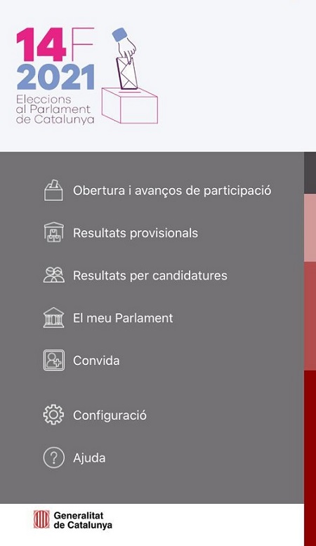 Captura de l'app Eleccions 14F, disponible per a Android i iOS.