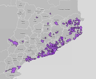 Mapa amb muncipis amb presència del bernat marbrejat
