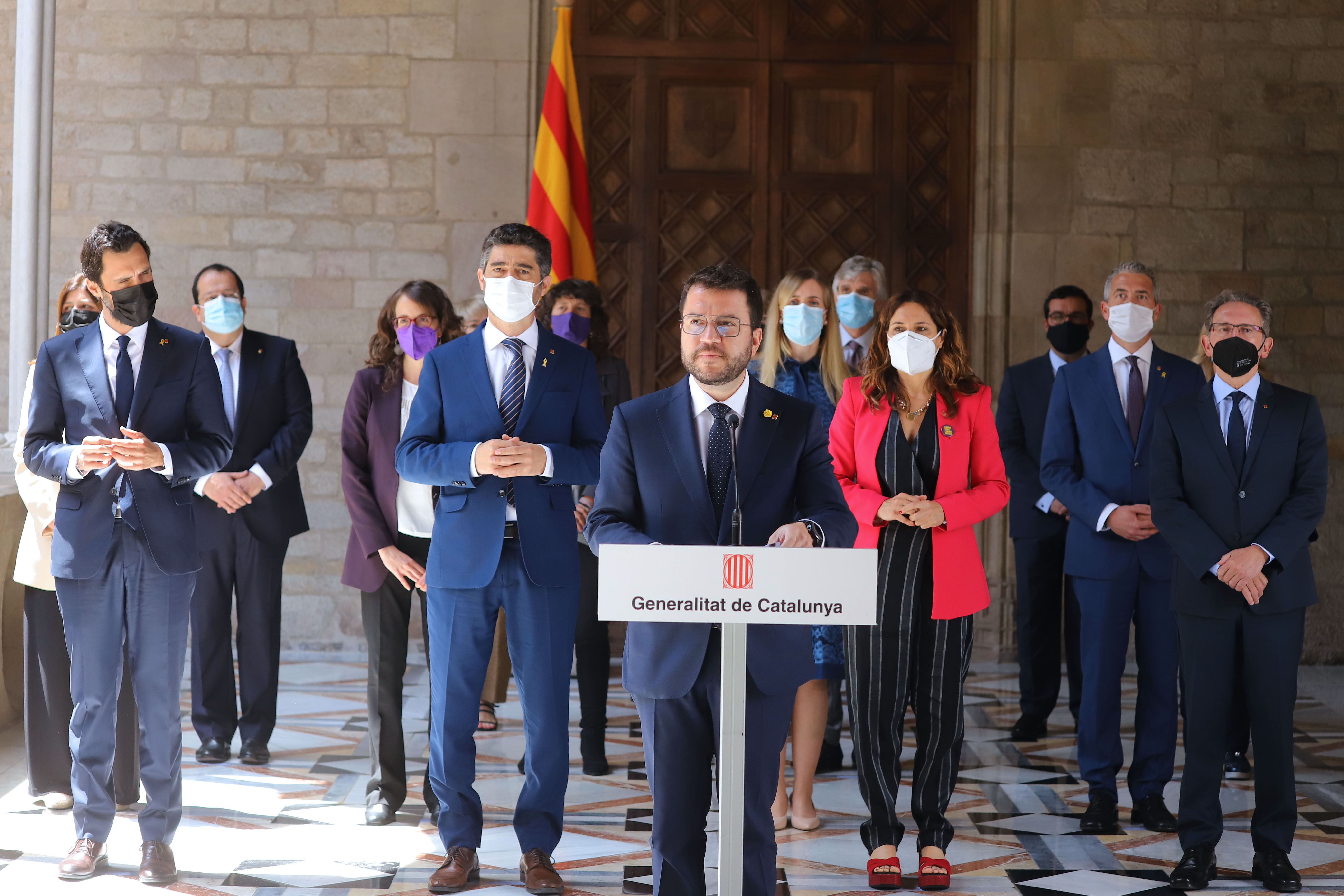 Compareixença del president Aragonès acompanyat de tot el Govern (Autor: Ruben Moreno)