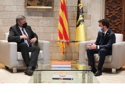 El president de la Generalitat durant la reunió amb el ministre-president de Flandes