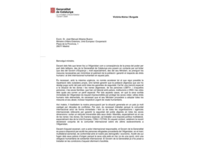 Carta de la consellera Alsina al ministre d'Afers Exteriors