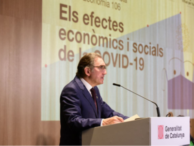 El conseller Giró durant la presentació de la Nota d'Economia 106