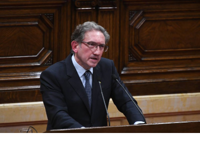 El conseller Jaume Giró, durant la seva intervenció al Parlament