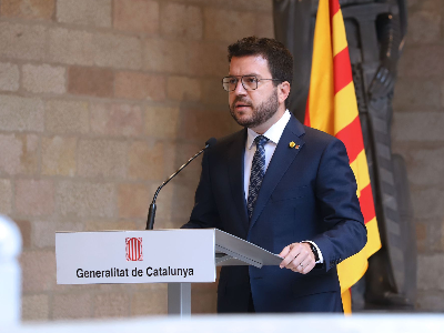 El president Aragonès durant la seva compareixença (foto: Rubén Moreno)