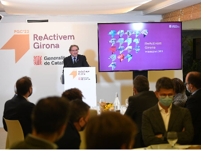 El conseller Jaume Giró, durant la presentació dels Pressupostos 2022 a Girona