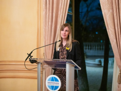 La consellera Alsina, durant el seu discurs a l'acte del Meridian International Center, a Washington.