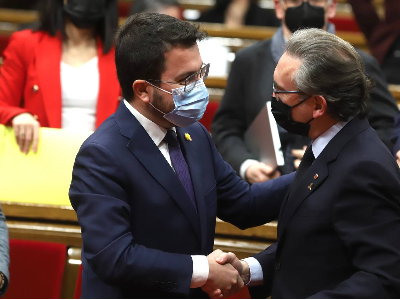 El president Aragonès i el conseller Giró, avui al Parlament