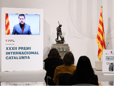 El president Aragonès, durant la seva intervenció telemàtica en l'acte