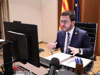 El president Aragonès s'ha contactat telemàticament a la jornada (Autor: Jordi Bedmar)