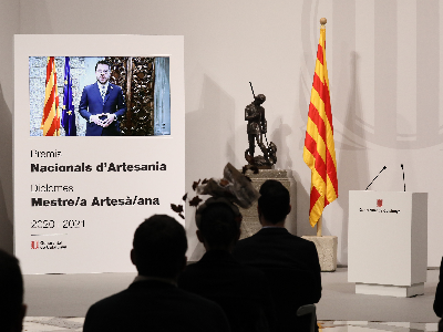 El president Aragonès durant la seva intervenció telemàtica a l'acte (foto: Jordi Bedmar)