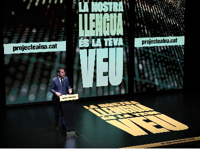 El president Aragonès, durant la seva intervenció en l'acte. Autor: Jordi Bedmar