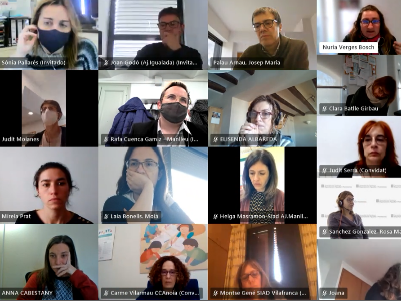 Imatge de la reunió virtual entre la Direcció General de Cures, Organització del Temps i Equitat en els Treballs i els ens locals del Penedès i la Catalunya Central.