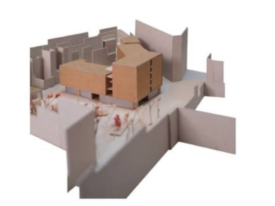 Simulació de la possible volumetria de l'edifici principal d'habitatges.