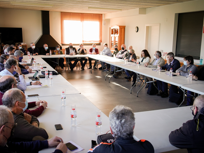 Moment de la reunió d'aquesta tarda de la consellera Vilagrà amb entitats municipalistes.