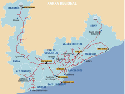 Mapa de la xarxa d'abastament d'aigua Ter Llobregat. 