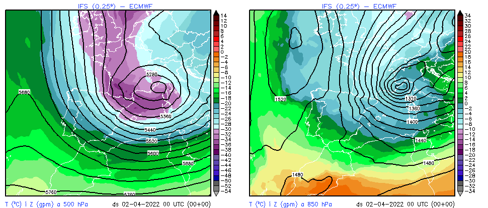 Mapes 850hPa i 500hPa