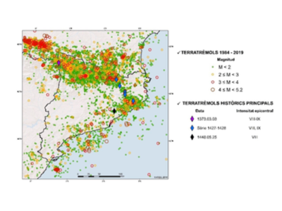 Sismicitat instrumental per al període 1984-2019 i els terratrèmols històrics més importants caracteritzats a partir d'enregistraments macrosísmics. Sismicitat instrumental per al període 1984-2019 i els terratrèmols històrics més importants caracteritzats a partir d'enregistraments macrosísmics.