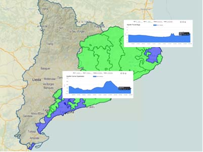 Mapa amb l'estat dels dos aqüífers que experimenten canvis en la seva situació de sequera. Mapa amb l'estat dels dos aqüífers que experimenten canvis en la seva situació de sequera.
